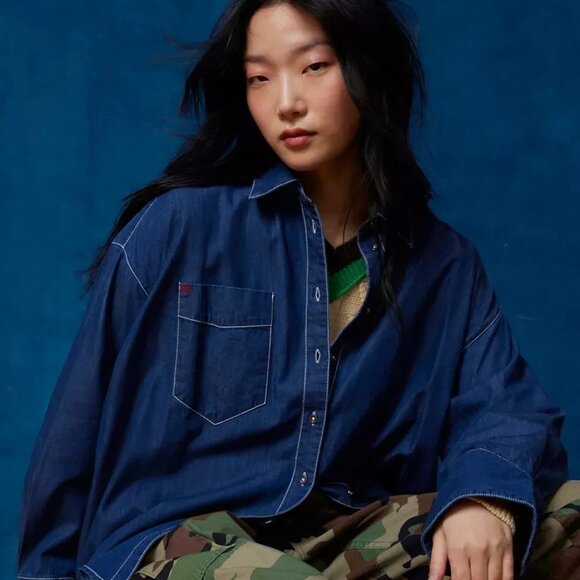 Urban Outfitters Denim Lightweight Button-Down Shirt - Small/Oversized - Picture 1 of 6
